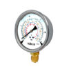 Pressure gauge for refrigeration systems with case in stainless steel