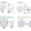 Pressure gauge for refrigeration systems with case in stainless steel