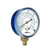 Pressure gauge for refrigeration systems with case in carbon steel